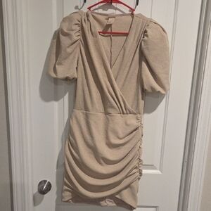 H&M Beige Puff Sleeve Mini Dress